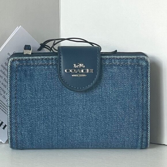 Coach Medium Corner Zip Wallet CA096 Signature Denim Cotton Compact ID - Picture 10 of 10